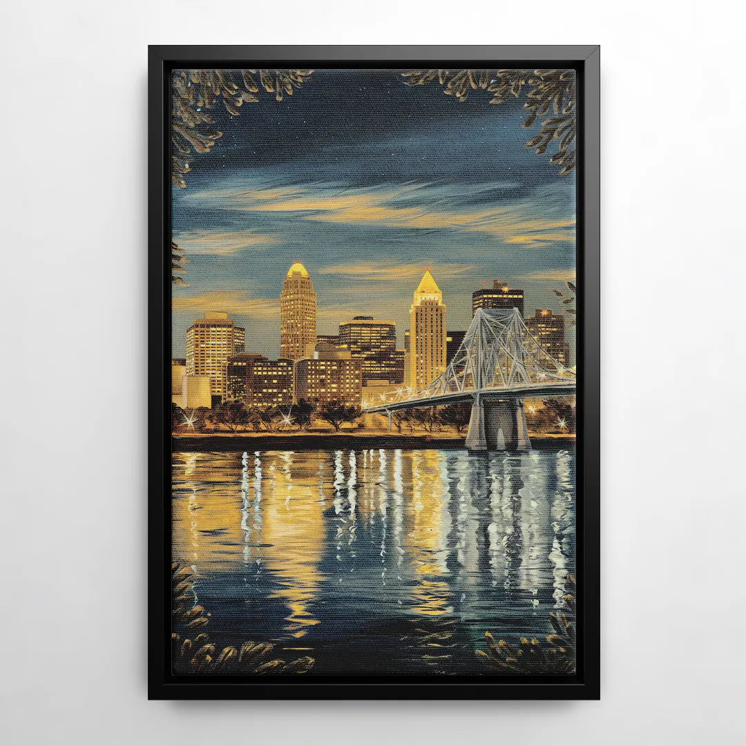 Louisville Downtown Skyline - Black Frame Canvas