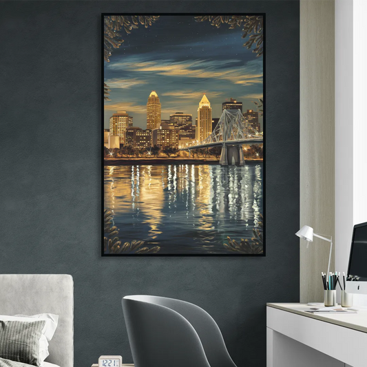 Louisville Downtown Skyline Living Room - Black Canvas Wall Art