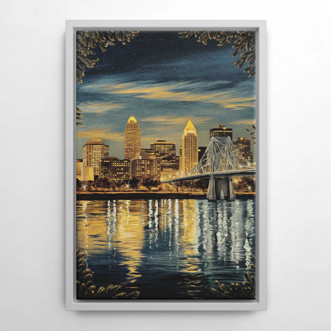 Louisville Downtown Skyline - White Frame Canvas