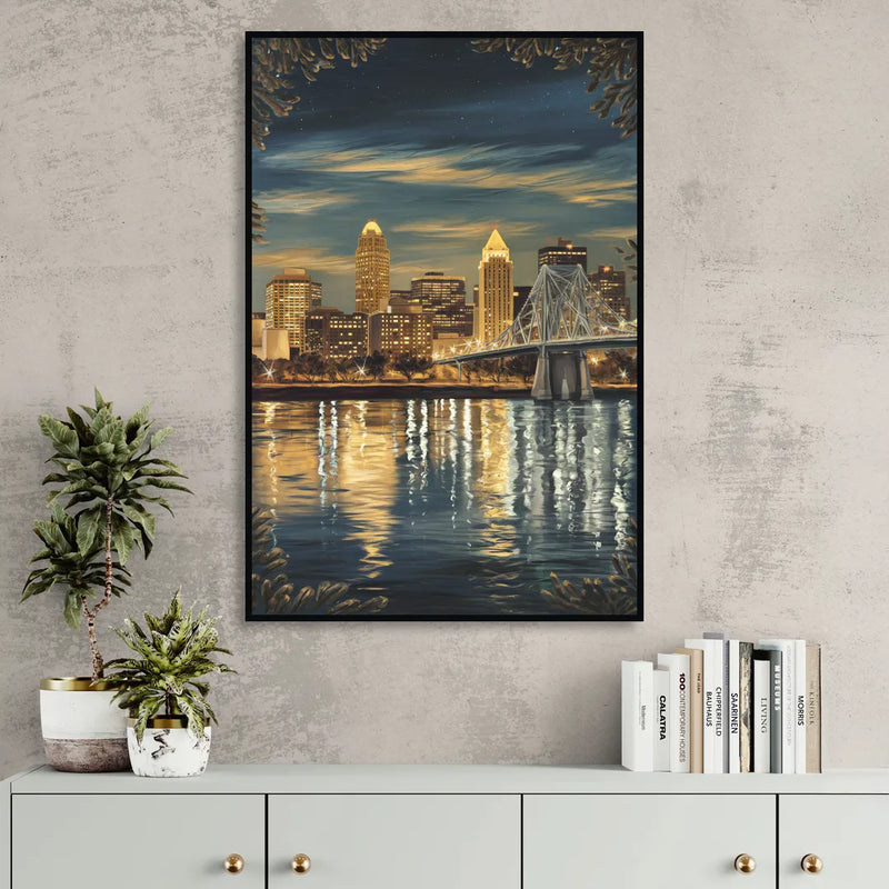 Louisville Downtown Skyline Sitting Room - Black Canvas Wall Art