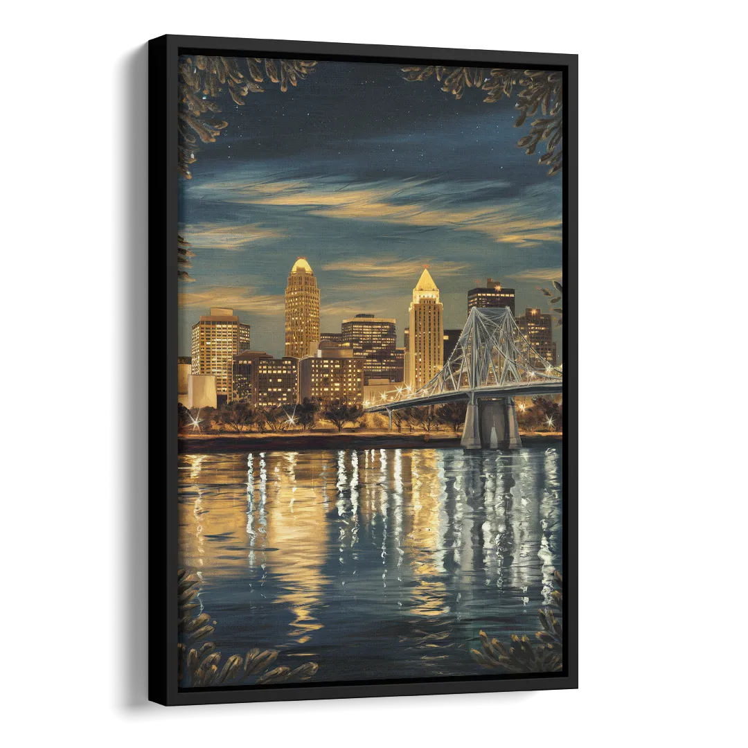 Louisville Downtown Skyline Side - Black Canvas Wall Art