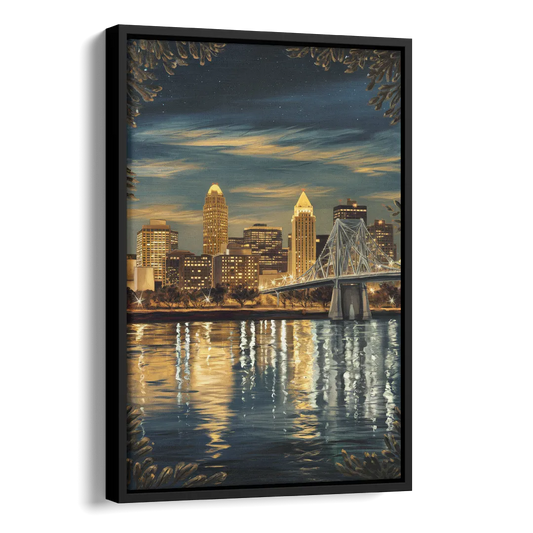 Louisville Downtown Skyline Side - Black Canvas Wall Art