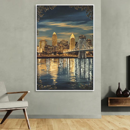 Louisville Downtown Skyline Living Room - White Canvas Wall Art