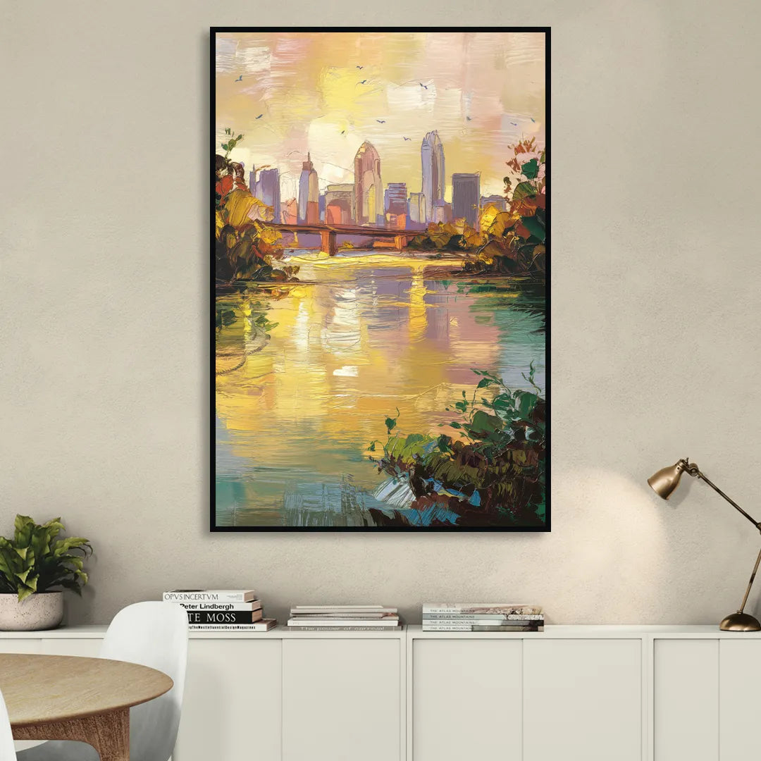 Louisville Ohio River View Sitting Room - Black Canvas Wall Art