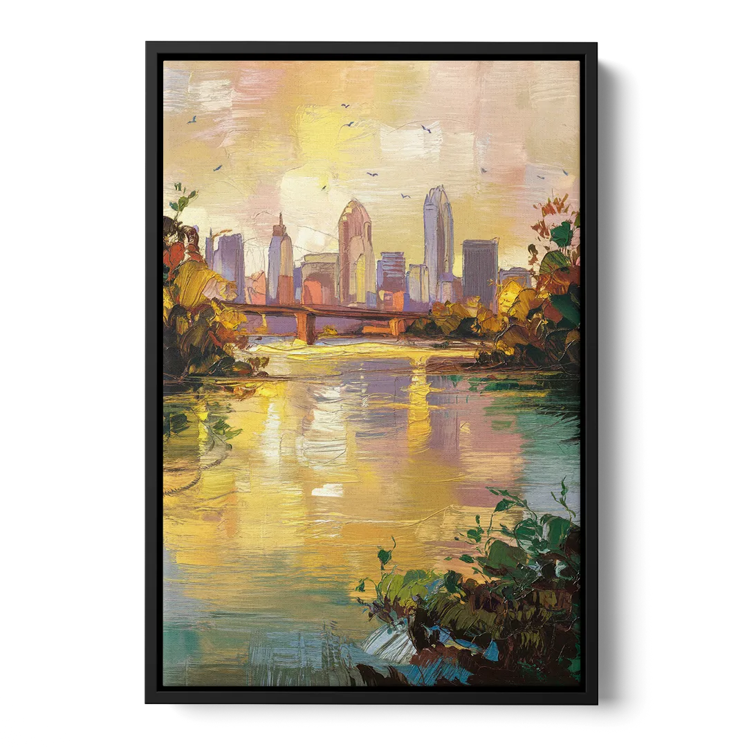 Louisville Ohio River View Front - Black Canvas Wall Art