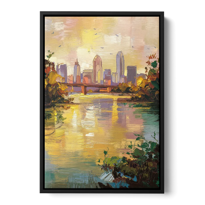 Louisville Ohio River View Front - Black Canvas Wall Art