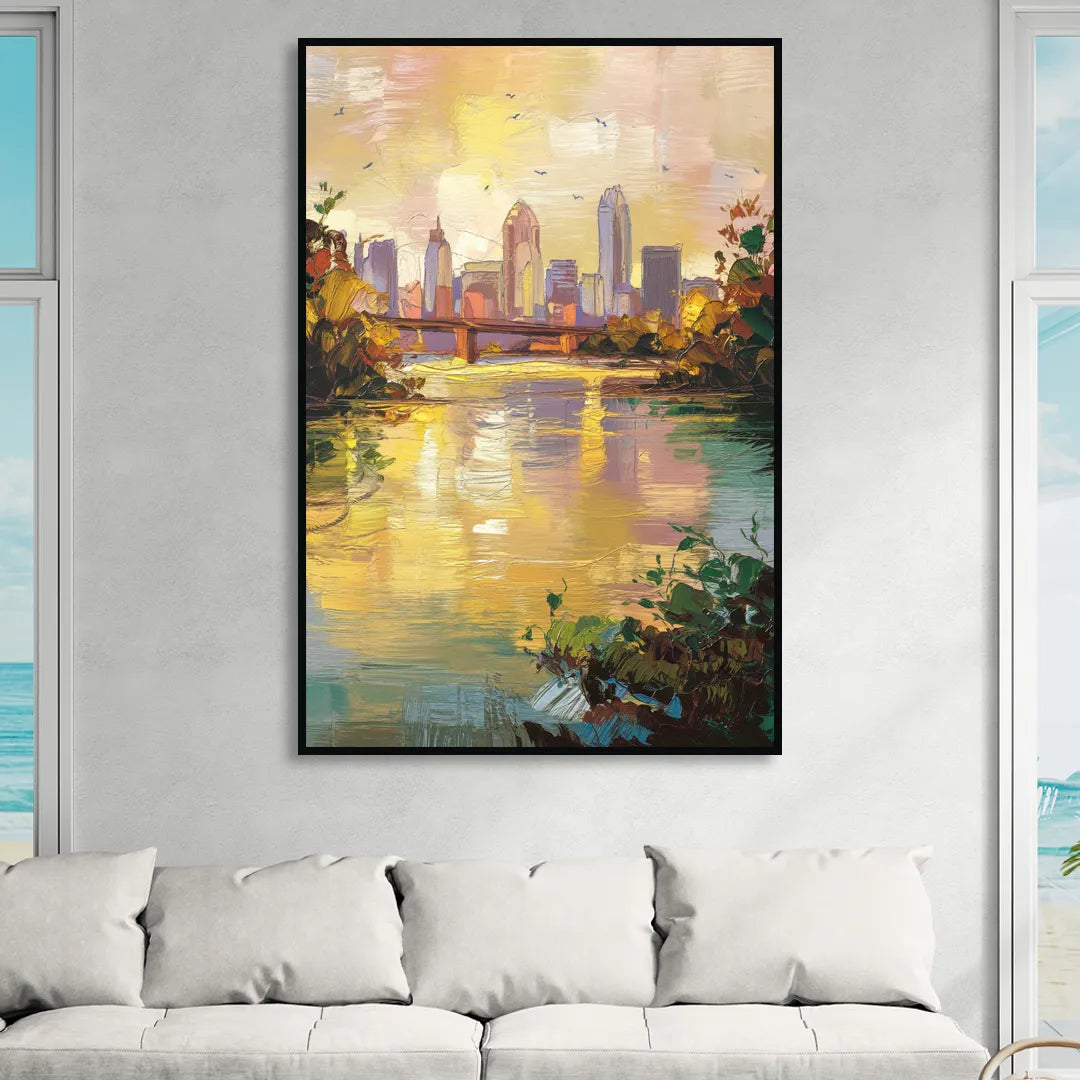 Louisville Ohio River View Living Room - Black Canvas Wall Art