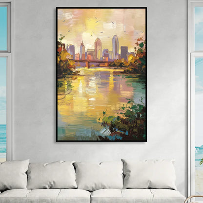 Louisville Ohio River View Living Room - Black Canvas Wall Art