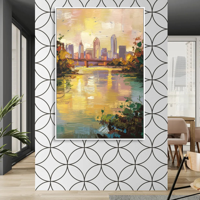 Louisville Ohio River View Living Room - White Canvas Wall Art