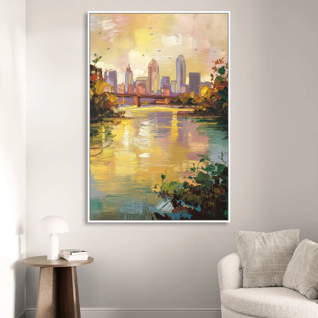 Louisville Ohio River View Sitting Room - White Canvas Wall Art