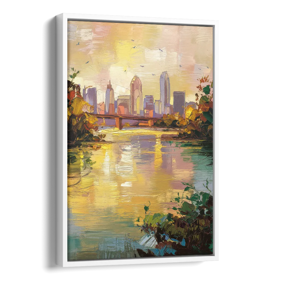 Louisville Ohio River View Side - White Canvas Wall Art