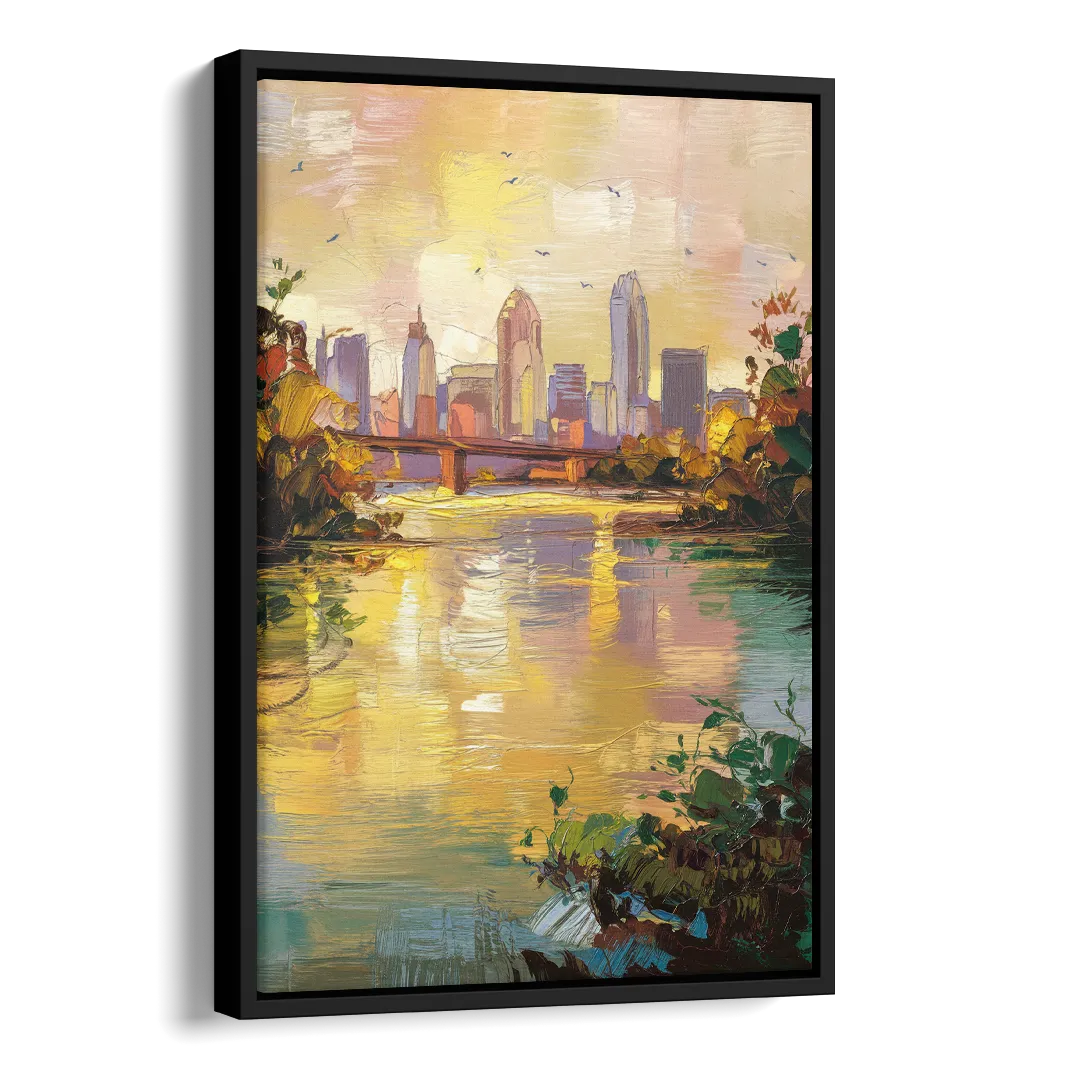 Louisville Ohio River View Side - Black Canvas Wall Art