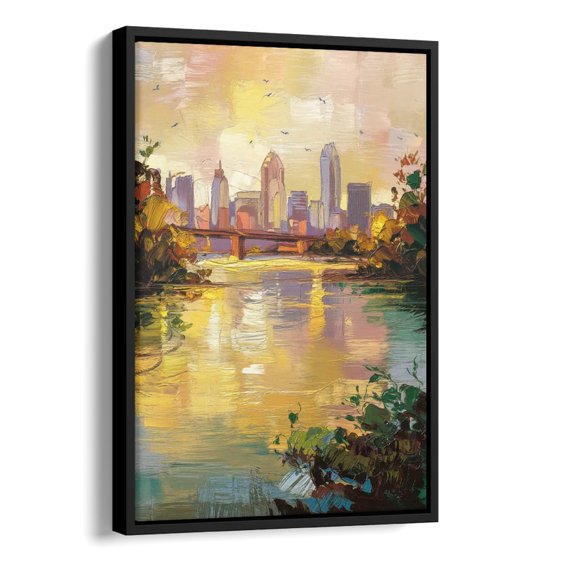 Louisville Ohio River View Side - Black Canvas Wall Art