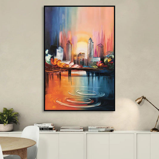 Louisville Skyline at Sunrise Living Room - Black Canvas Wall Art