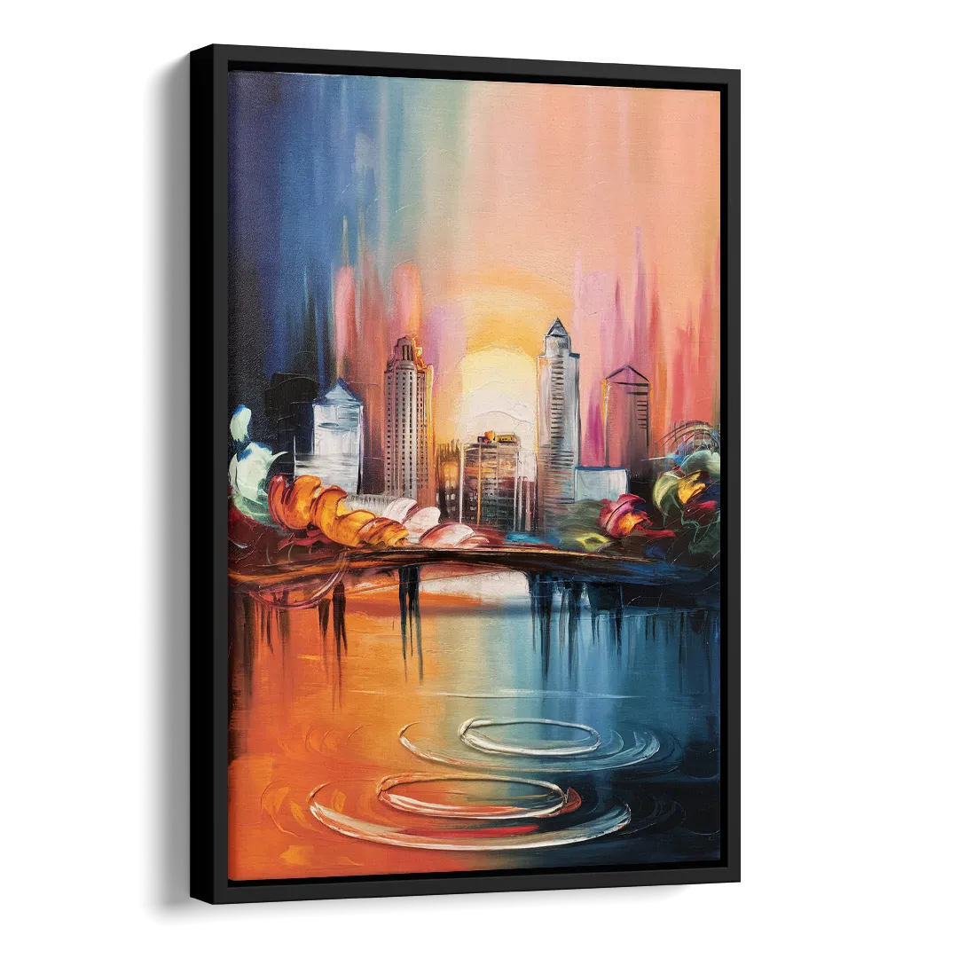 Louisville Skyline at Sunrise Side - Black Canvas Wall Art