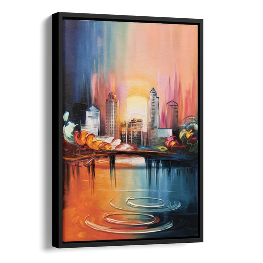 Louisville Skyline at Sunrise Side - Black Canvas Wall Art