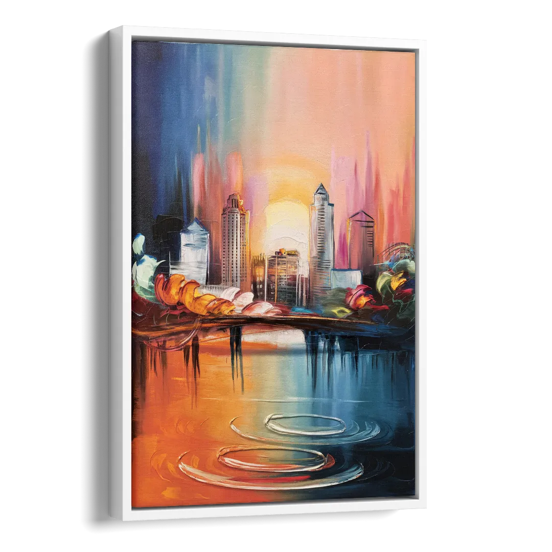 Louisville Skyline at Sunrise Side - White Canvas Wall Art