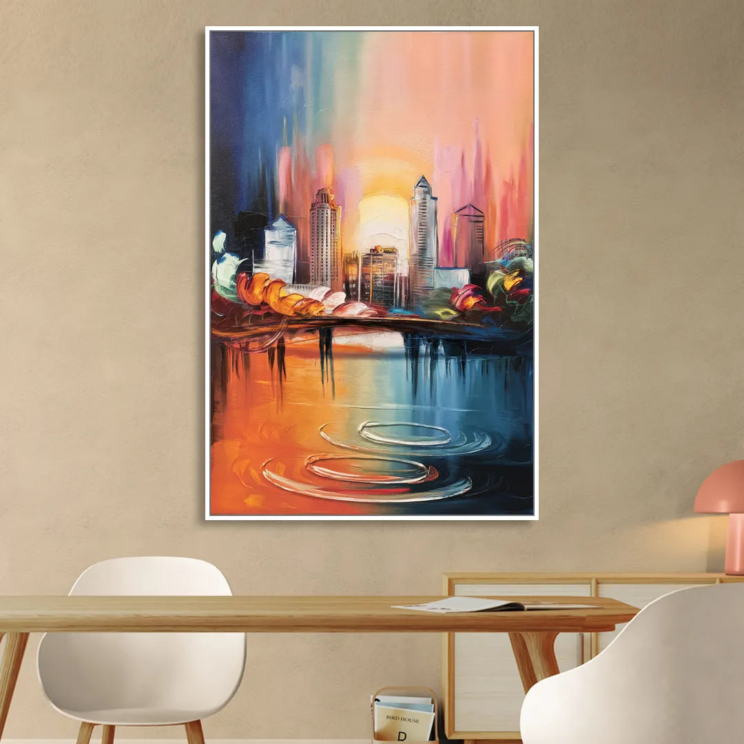 Louisville Skyline at Sunrise Sitting Room - White Canvas Wall Art