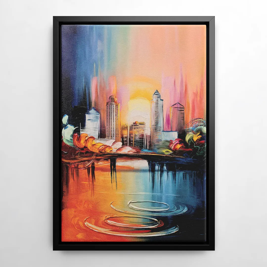 Louisville Skyline at Sunrise - Black Frame Canvas