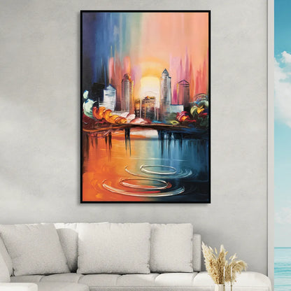 Louisville Skyline at Sunrise Sitting Room - Black Canvas Wall Art