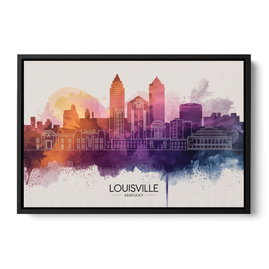 Louisville Sunset Over Skyline - Black Framed Canvas Wall Art - Front