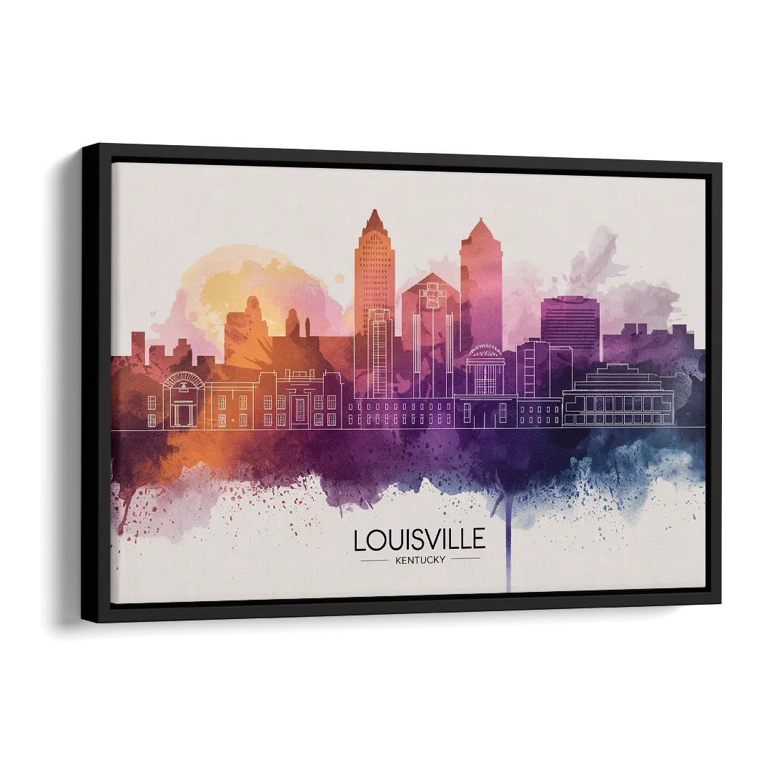 Louisville Sunset Over Skyline Side - Black Canvas Wall Art