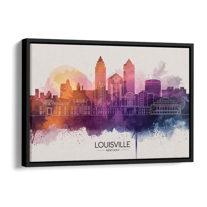 Louisville Sunset Over Skyline Side - Black Canvas Wall Art