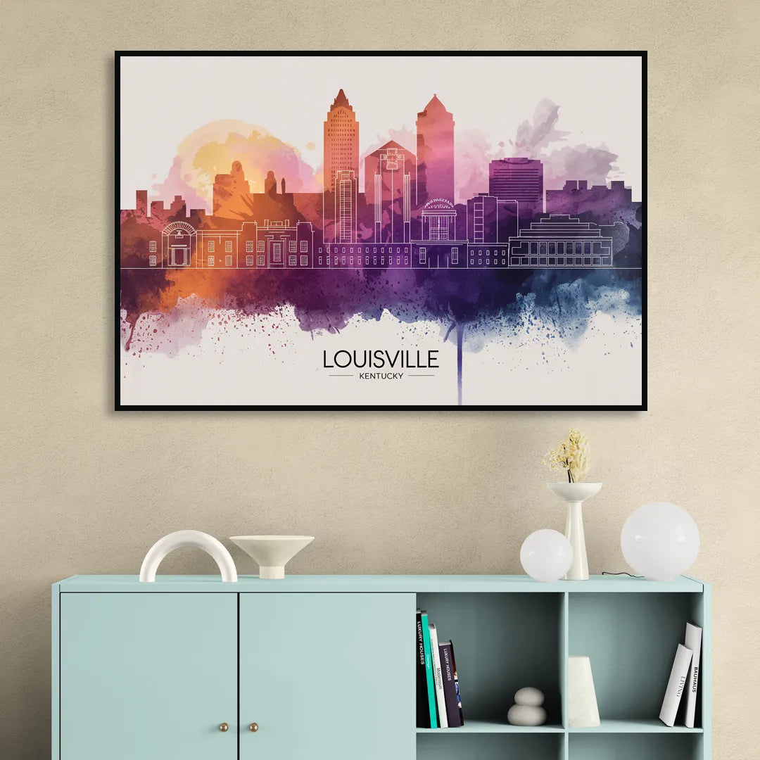 Louisville Sunset Over Skyline Sitting Room - Black Canvas Wall Art