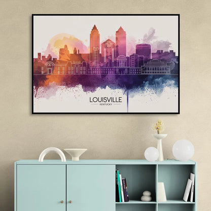 Louisville Sunset Over Skyline Sitting Room - Black Canvas Wall Art