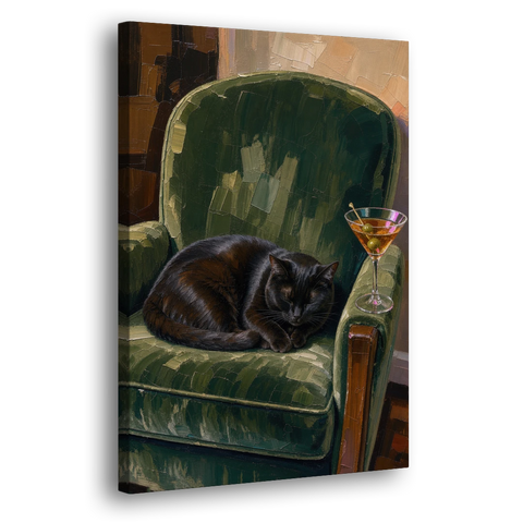 Lounge Wall Art with a Black Cat and Martini - Canvas Wall Art - Side