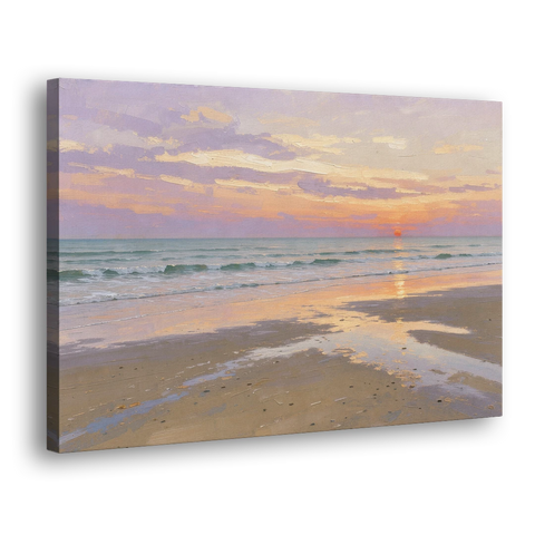 Low Tide Sunset with Lavender Sky - Canvas Wall Art - Side