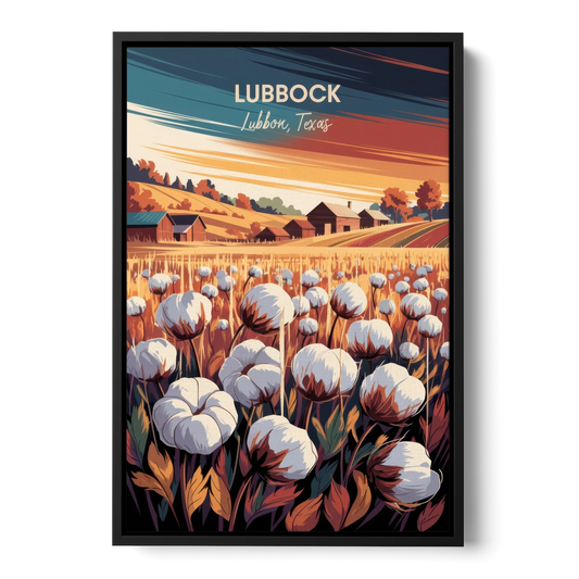 Lubbock Cotton Fields - Black Framed Canvas Wall Art - Front