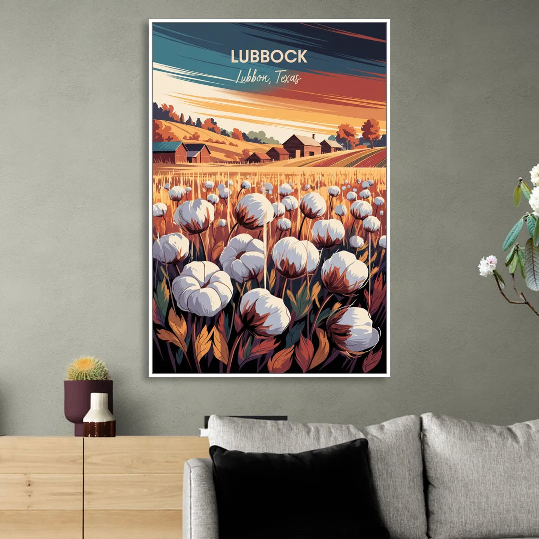 Lubbock Cotton Fields Living Room - White Canvas Wall Art