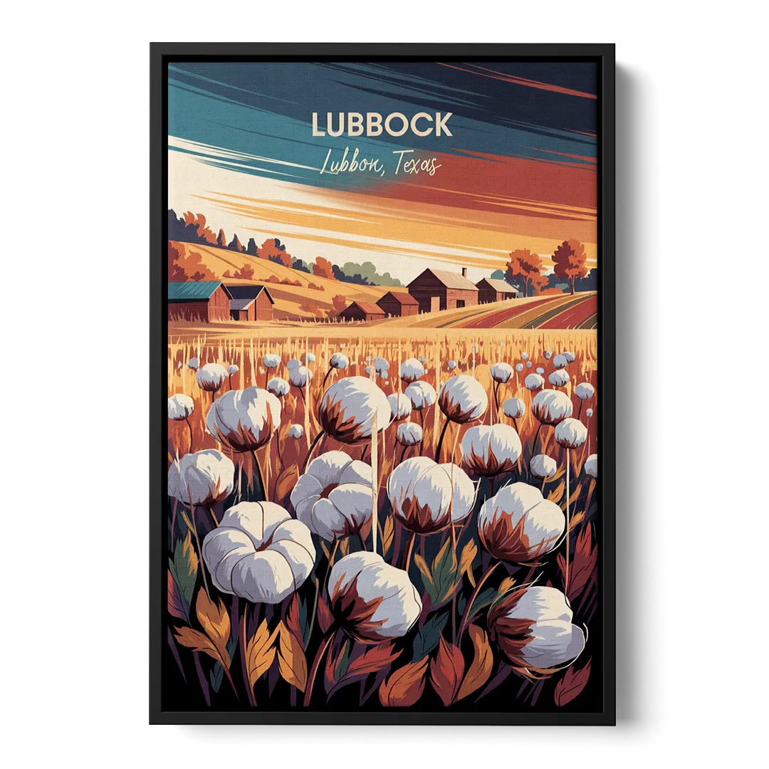 Lubbock Cotton Fields Front - Black Canvas Wall Art