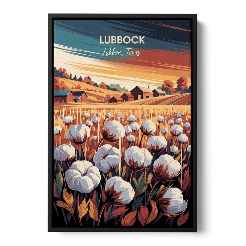 Lubbock Cotton Fields Front - Black Canvas Wall Art