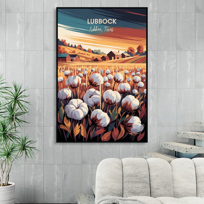 Lubbock Cotton Fields Sitting Room - Black Canvas Wall Art