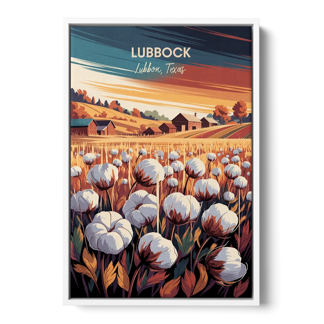 Lubbock Cotton Fields Front - White Canvas Wall Art