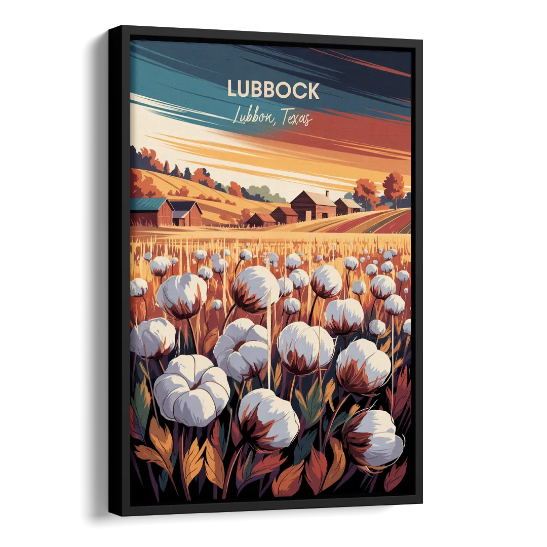 Lubbock Cotton Fields Side - Black Canvas Wall Art