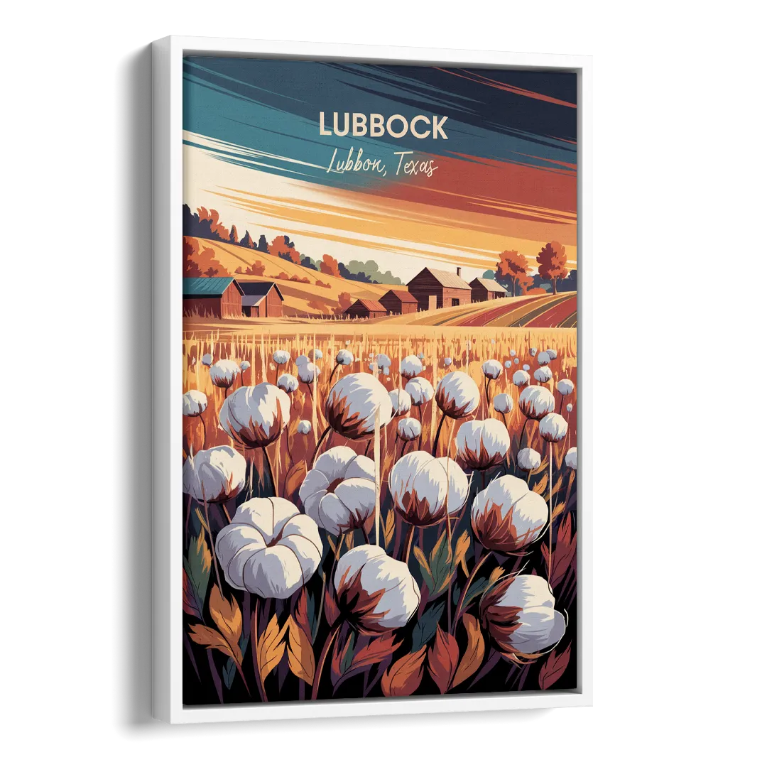 Lubbock Cotton Fields Side - White Canvas Wall Art