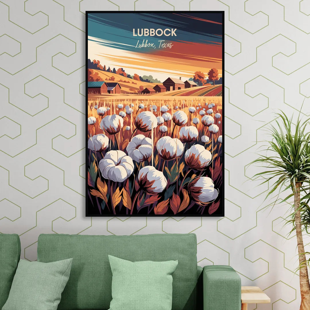Lubbock Cotton Fields Living Room - Black Canvas Wall Art