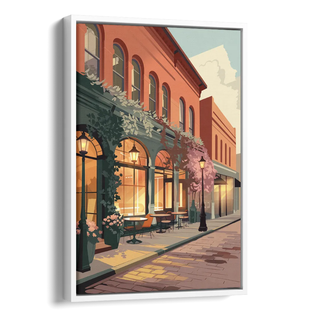 Lubbock Downtown Charm Side - White Canvas Wall Art