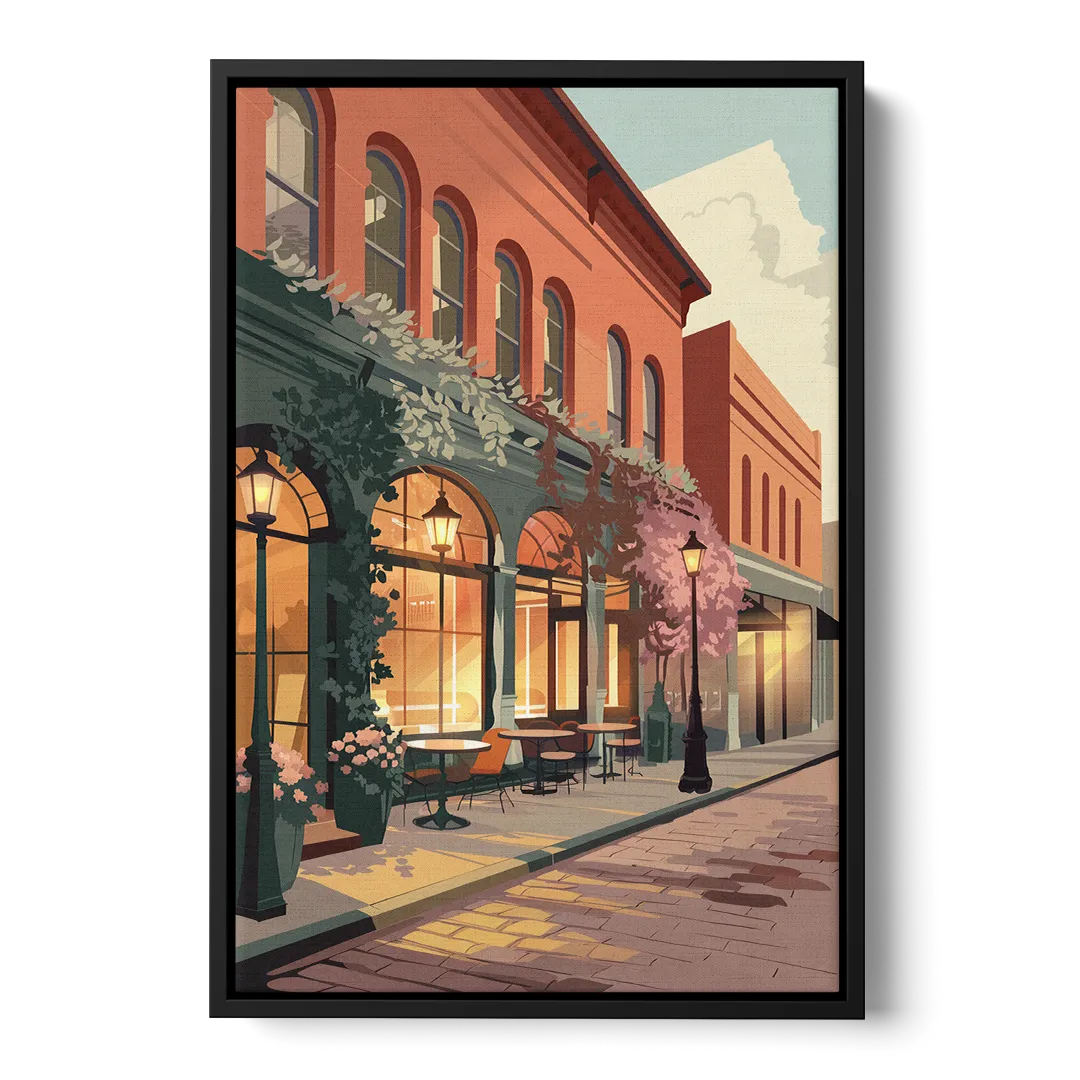 Lubbock Downtown Charm Front - Black Canvas Wall Art