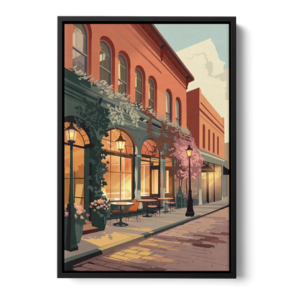 Lubbock Downtown Charm Front - Black Canvas Wall Art