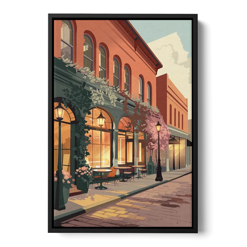Lubbock Downtown Charm Front - Black Canvas Wall Art