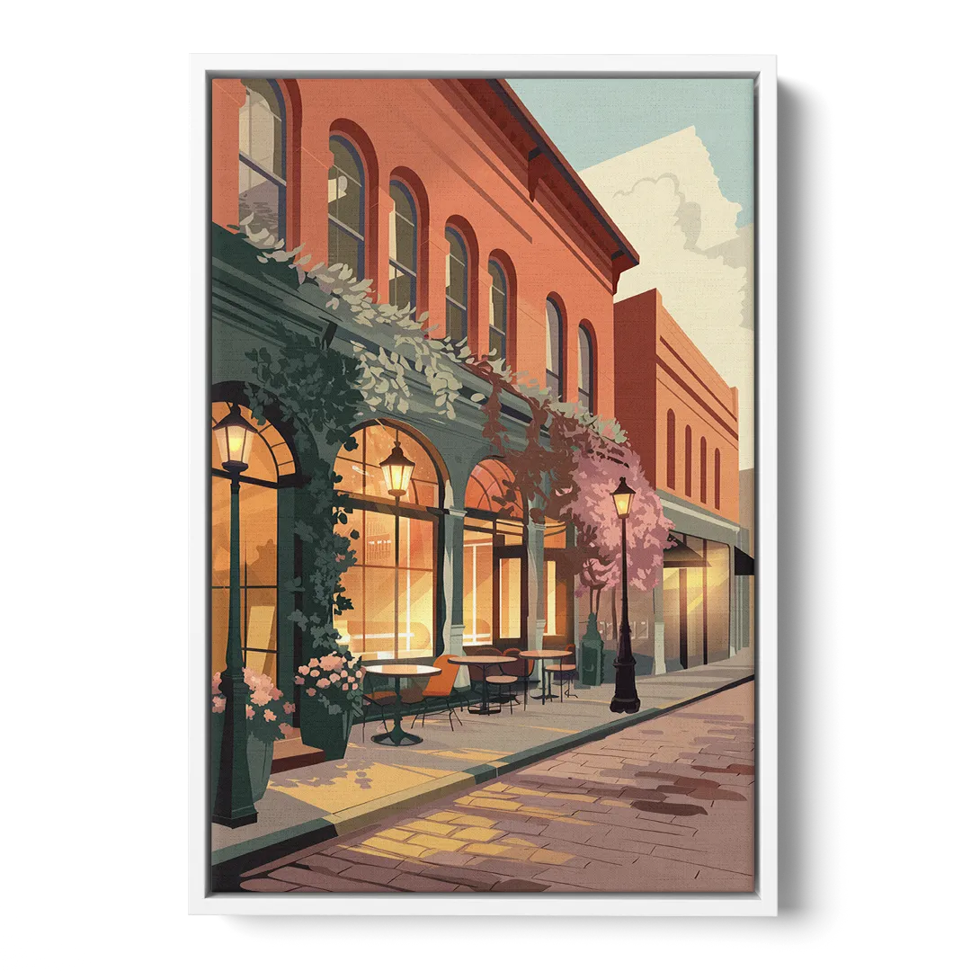 Lubbock Downtown Charm Front - White Canvas Wall Art