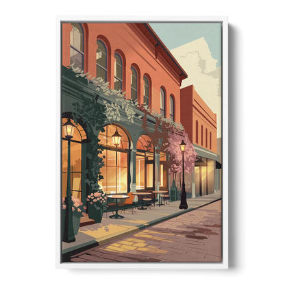 Lubbock Downtown Charm Front - White Canvas Wall Art