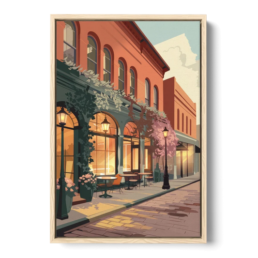 Lubbock Downtown Charm - Oak Framed Canvas Wall Art - Front