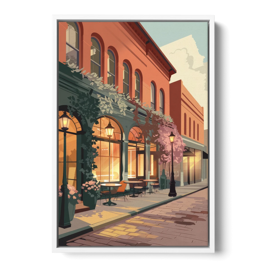 Lubbock Downtown Charm - White Framed Canvas Wall Art - Front