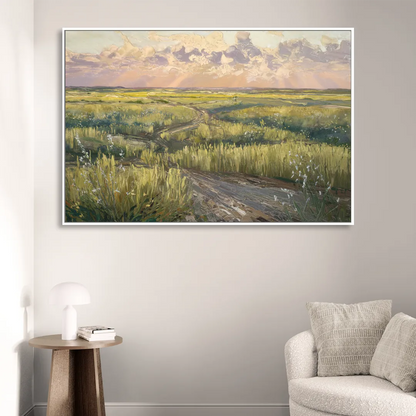 Lubbock Prairie Landscape Living Room - White Canvas Wall Art