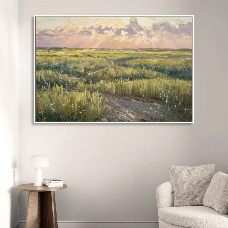Lubbock Prairie Landscape Living Room - White Canvas Wall Art